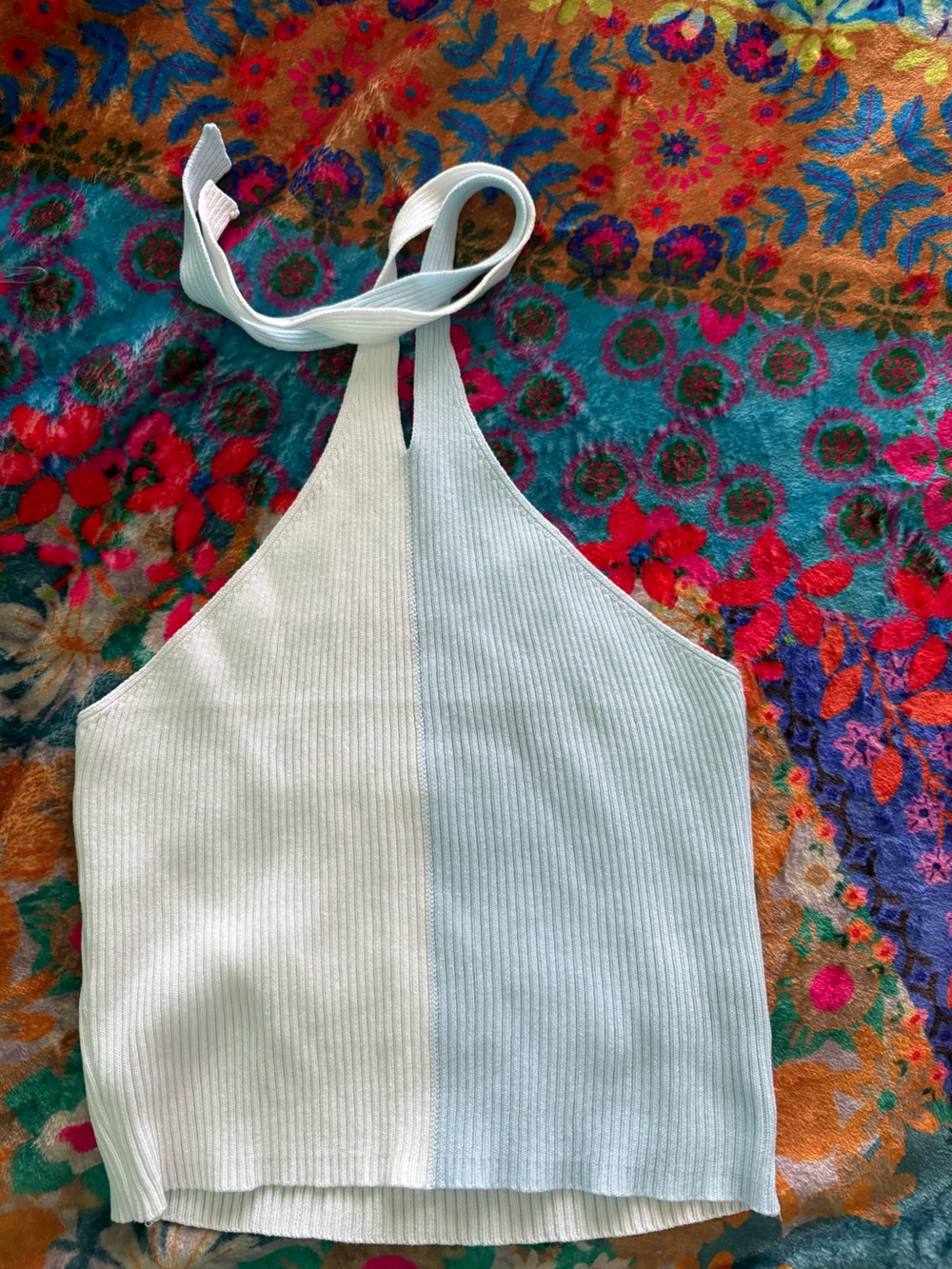 SHEIN Pale Blue Ribbed Halter Crop Top